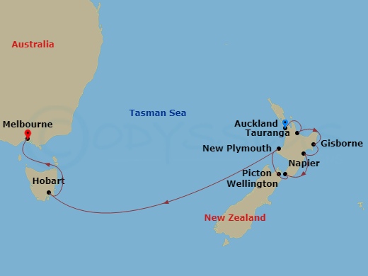 16-night Australia/New Zealand Cruises Itinerary Map