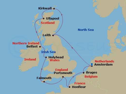 11-night British Isles Passage Voyage Itinerary Map
