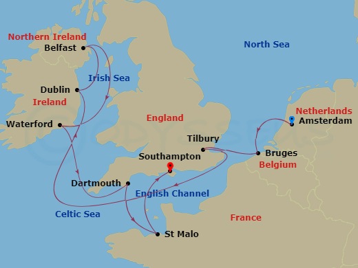 itinerary map of 9-night Echoes of Empires Voyage