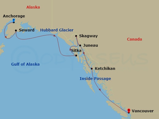 7-night Glories of the Yukon Cruise Itinerary Map