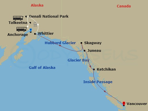 10-night Denali Cruisetour D9L Itinerary Map