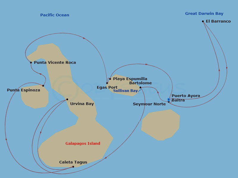 7-night Galapagos Northern Loop Cruise Itinerary Map