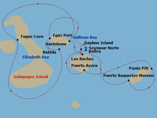 itinerary map of 7-night Galapagos Inner Loop Cruise
