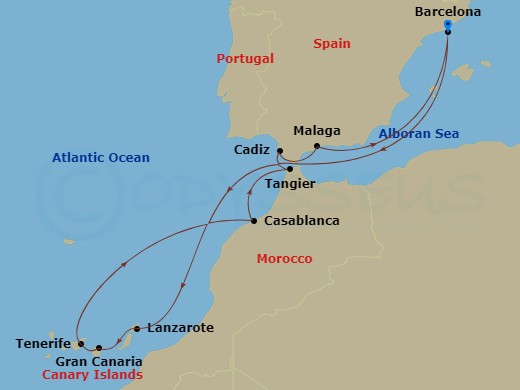 12-night Canaries, Morocco & Spain Cruise Itinerary Map