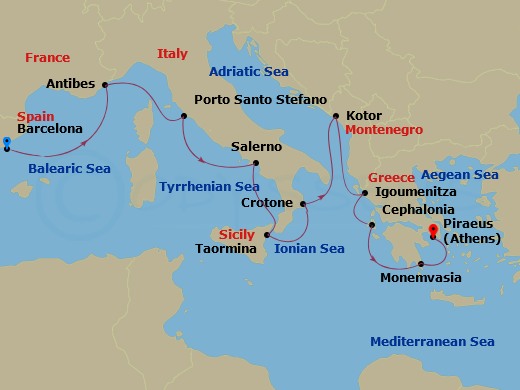10-night Calabrian Culture & Greek Cuisine Cruise Itinerary Map