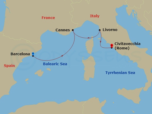 4-night Mediterranean: Florence & Cannes Cruise Itinerary Map