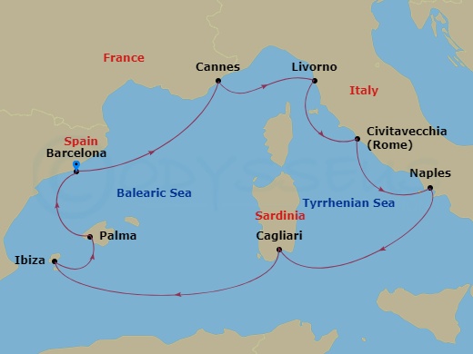 9-night Europe - Western Mediterranean: Italy, France & Spain Cruise Itinerary Map