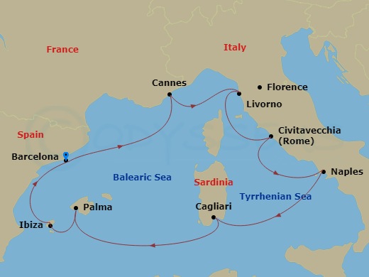 9-night Mediterranean: Italy, France & Spain Cruise Itinerary Map