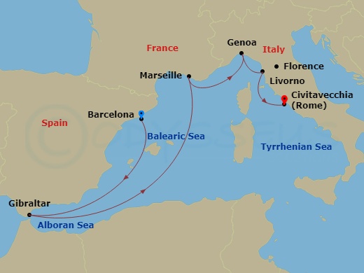 7-night Mediterranean With France & Italy Cruise Itinerary Map