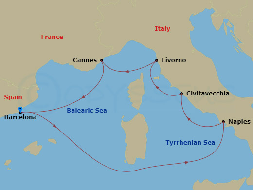 7-night Mediterranean Cruise From Barcelona Itinerary Map