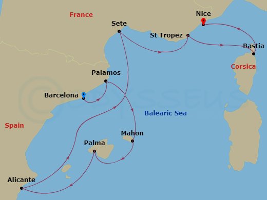 10-night Mediterranean Cruise Itinerary Map