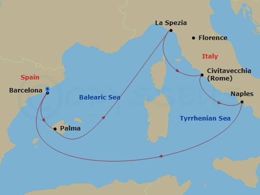 7-night Spain, France & Italy Cruise Itinerary Map