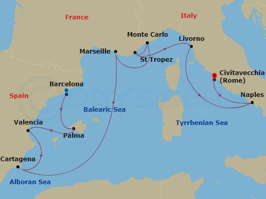 12-night Mediterranean Cruise Itinerary Map
