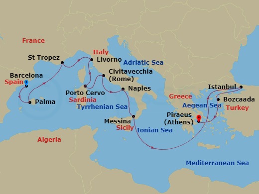 12-night Glorious Roman Empire Voyage Itinerary Map