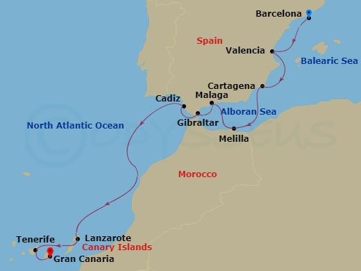 11-night Spain Intensive Voyage Itinerary Map
