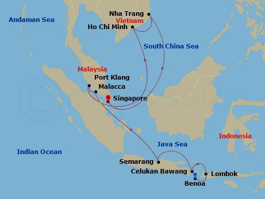 11-night Asia: Indonesia, Malaysia & Vietnam Cruise Itinerary Map