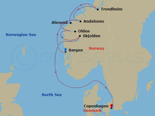 7-night Norway Cruise Itinerary Map