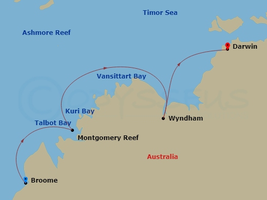 itinerary map of 10-night Australian Cruise