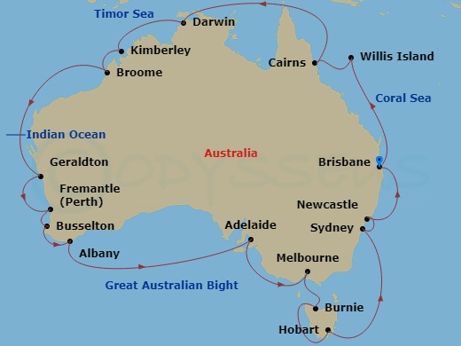 27-night Round Australia Cruise Itinerary Map