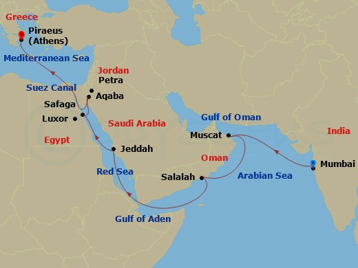 22-night Indian Ocean, Middle East & Mediterranean Cruise