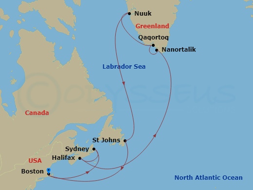 15-night Greenland Cruise Itinerary Map