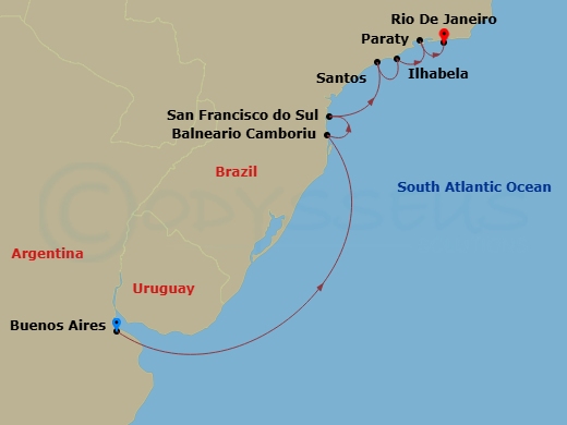 itinerary map of 11-night South America Cruise