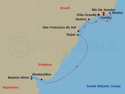 12-night Tango & Samba Celebration Voyage Itinerary Map