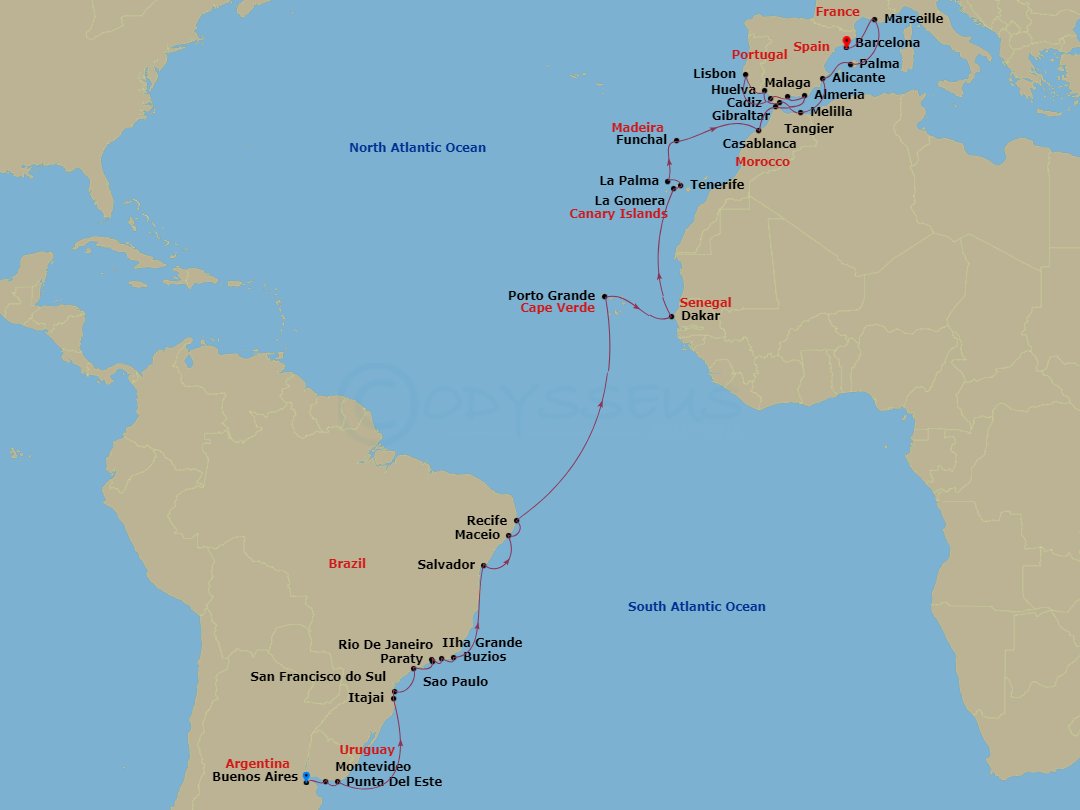 45-night Brilliant Brazil & Iberia Voyage