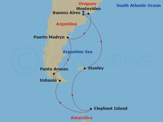 14-night South America: Argentina & Chile Cruise Itinerary Map