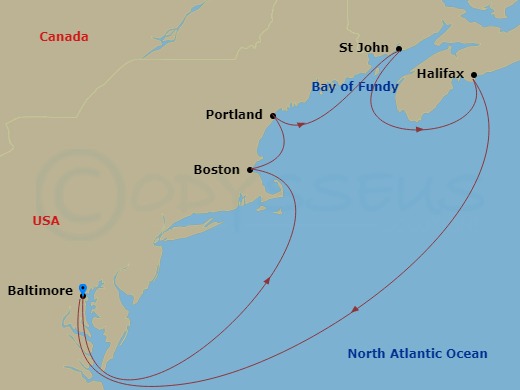 9-night Canada & New England Cruise Itinerary Map