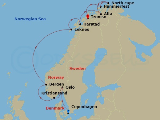 10-night Legends of Norway Voyage  Itinerary Map