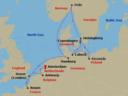 12-night Best of Northern Europe Voyage Itinerary Map