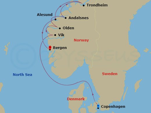 7-night Norway Cruise Itinerary Map