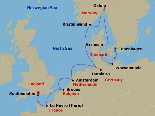 11-night Europe: France, Germany & Norway Cruise Itinerary Map