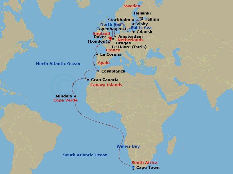 33-night World Cruise Segment - Cape Town To London (Dover)