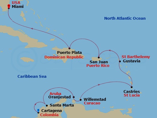 10-night Caribbean Chic Voyage Itinerary Map