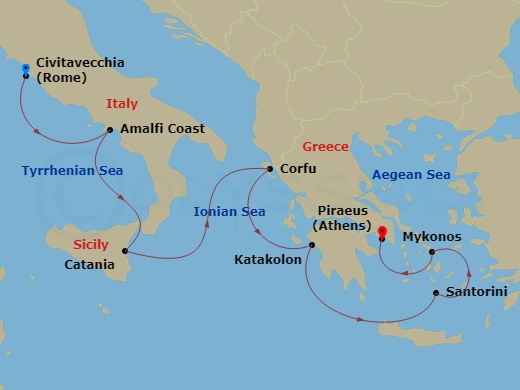 7-night Italian & Aegean Sampler Voyage Itinerary Map