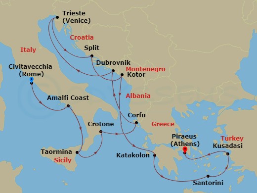 14-night Journey to the Aegean Cruise Itinerary Map