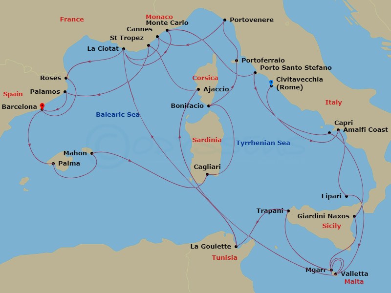 30-night Riviera, Mediterranean & Tyrrhenian Treasures Cruise