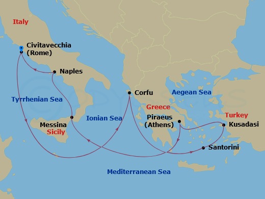 10-night Grand Mediterranean Cruise Itinerary Map