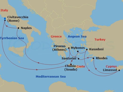 12-night Greece, Italy & Turkey Cruise Itinerary Map