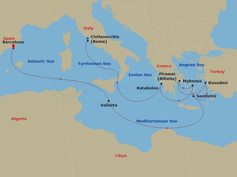 10-night Greece, Turkey & Malta Cruise Itinerary Map