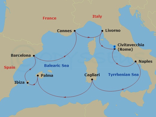8-night Mediterranean: Italy, France & Spain Cruise Itinerary Map