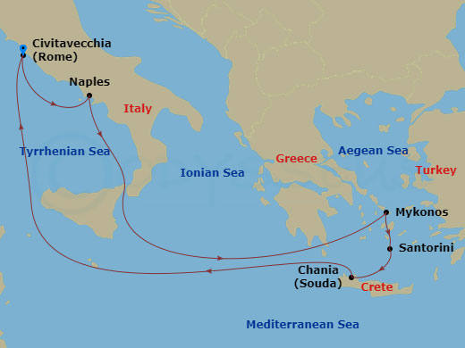 7-night Mediterranean with Greek Isles Cruise Itinerary Map