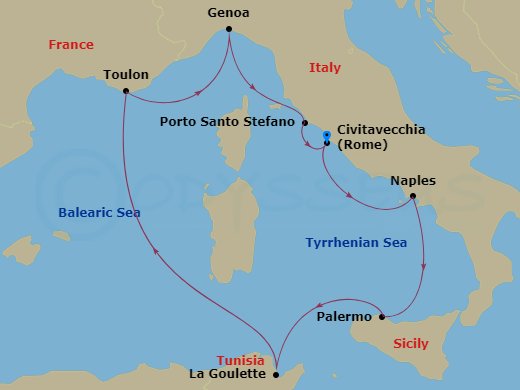 8-night Mediterranean Cruise Itinerary Map