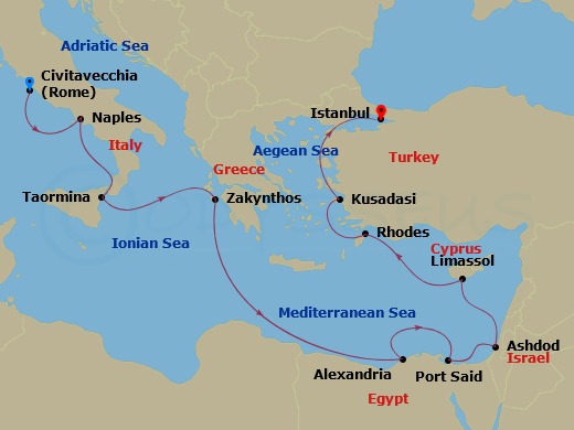 11-night Mediterranean: Italy, Greece & Egypt Cruise Itinerary Map