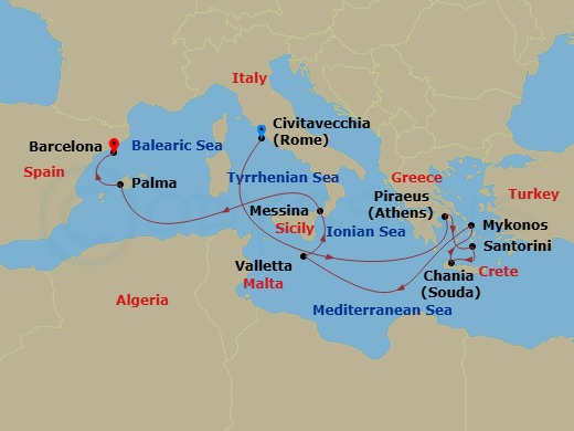 12-night Mediterranean With Greek Isles Cruise From Civitavecchia Ending In Barcelona