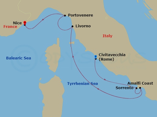itinerary map of 7-night Italy Intensive Voyage