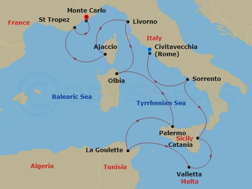 10-night Mediterranean Chic Voyage Itinerary Map