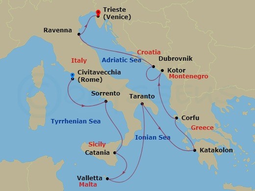 10-night Greco-Roman Getaway Voyage Itinerary Map
